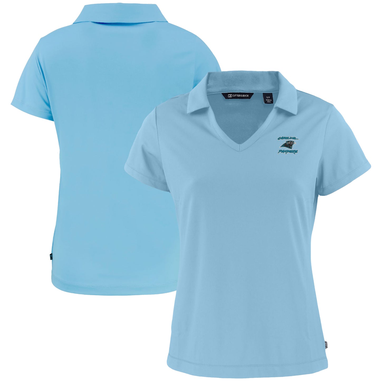 Women's Cutter & Buck Powder Blue Carolina Panthers Throwback Logo Daybreak Eco Recycled V-Neck Polo