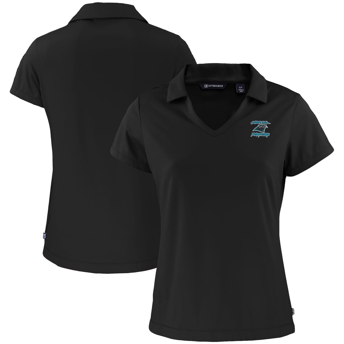 Women's Cutter & Buck Black Carolina Panthers Throwback Logo Daybreak Eco Recycled V-Neck Polo