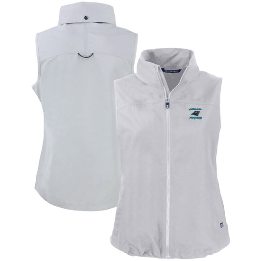 Women's Cutter & Buck Gray Carolina Panthers Throwback Logo Charter Eco Recycled Full-Zip Vest