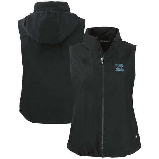 Women's Cutter & Buck Black Carolina Panthers Throwback Logo Charter Eco Recycled Full-Zip Vest