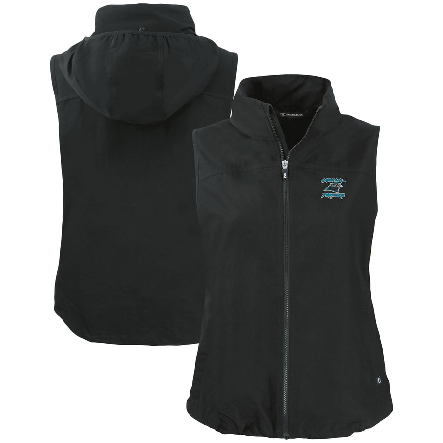 Women's Cutter & Buck Black Carolina Panthers Throwback Logo Charter Eco Recycled Full-Zip Vest