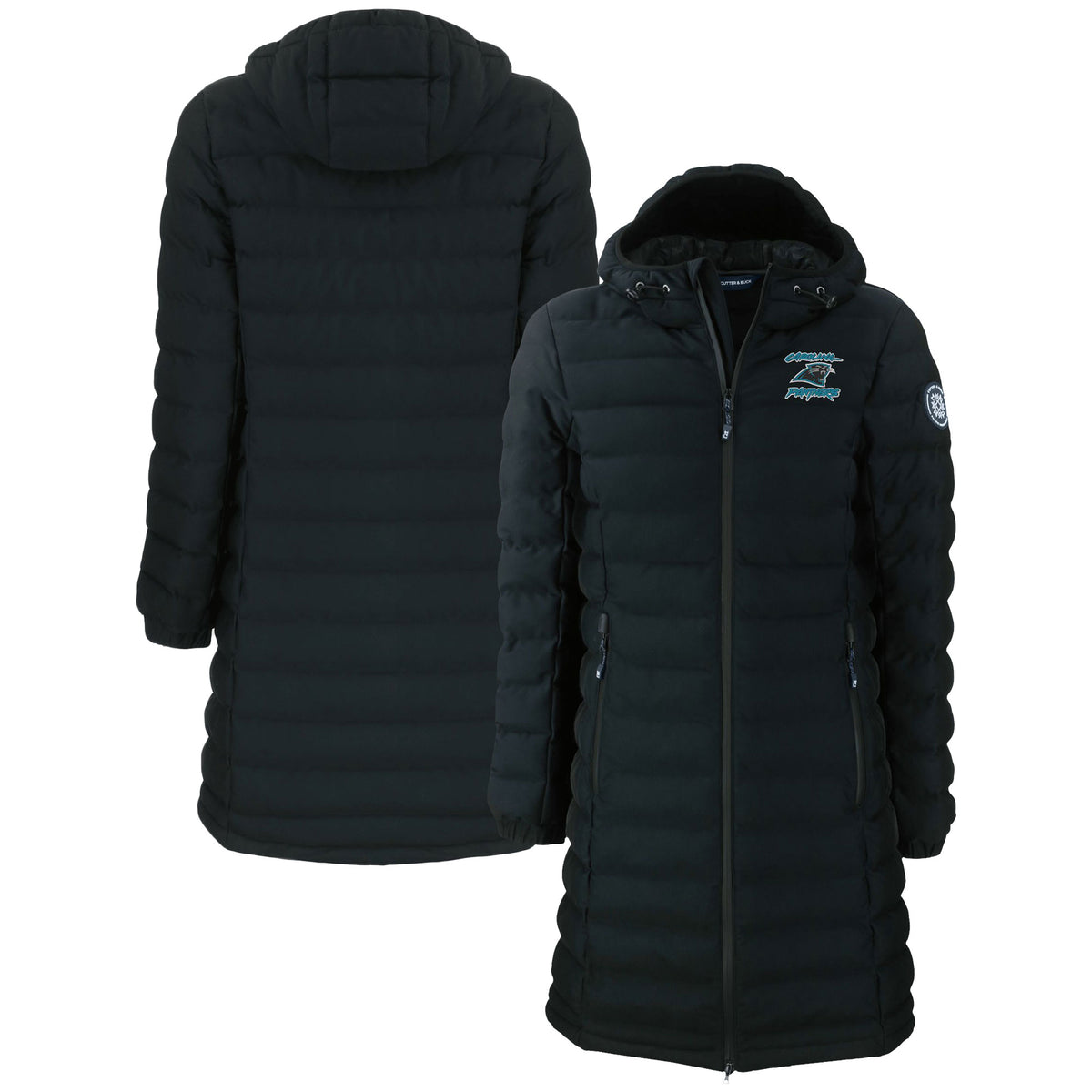 Women's Cutter & Buck Black Carolina Panthers Throwback Logo Mission Ridge Repreve Eco Insulated Long Full-Zip Puffer Jacket
