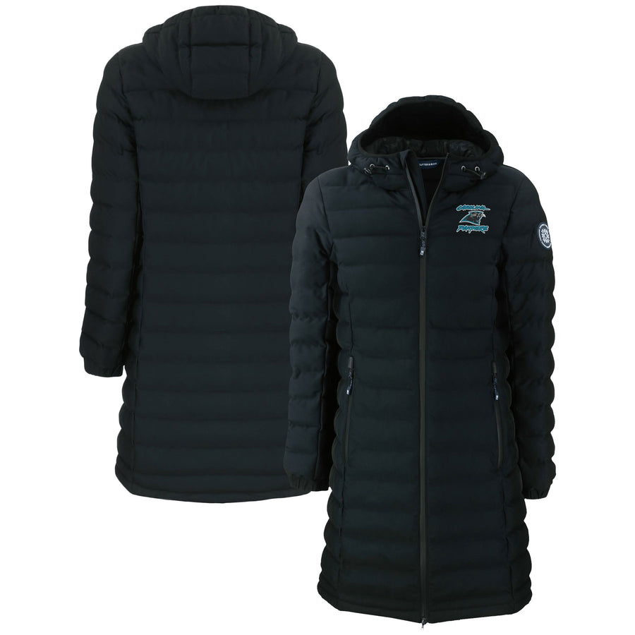 Women's Cutter & Buck Black Carolina Panthers Throwback Logo Mission Ridge Repreve Eco Insulated Long Full-Zip Puffer Jacket