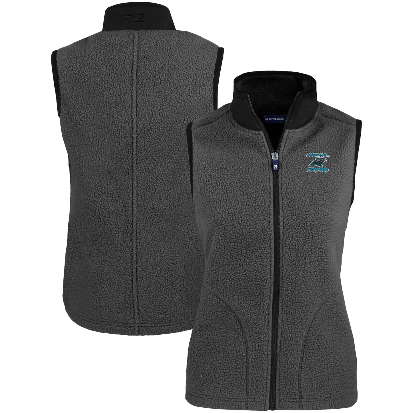 Women's Cutter & Buck Gray Carolina Panthers Throwback Logo Cascade Eco Sherpa Fleece Full-Zip Vest