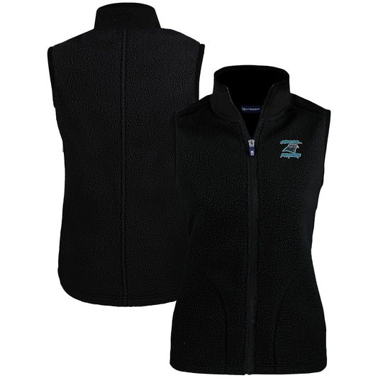 Women's Cutter & Buck Black Carolina Panthers Throwback Logo Cascade Eco Sherpa Fleece Full-Zip Vest