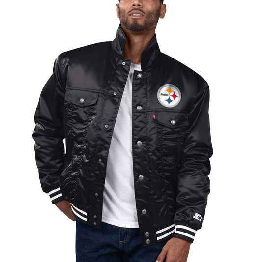 Men's Levi���s x Starter Black Pittsburgh Steelers Silver Tab Trucker Full-Snap Jacket