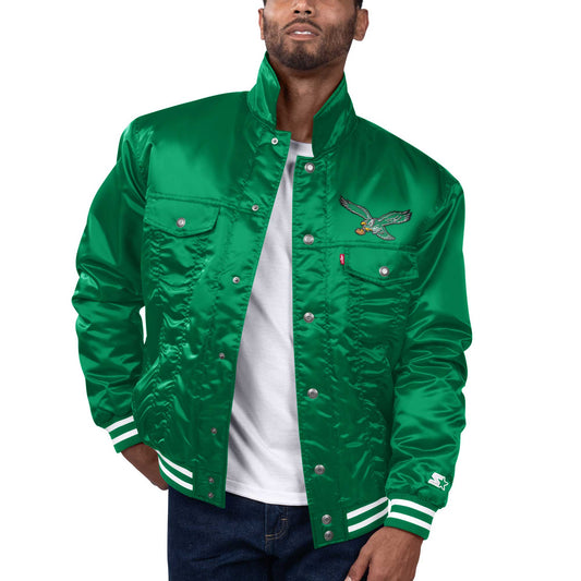 Men's Levi’s x Starter Green Philadelphia Eagles Silver Tab Trucker Full-Snap Jacket