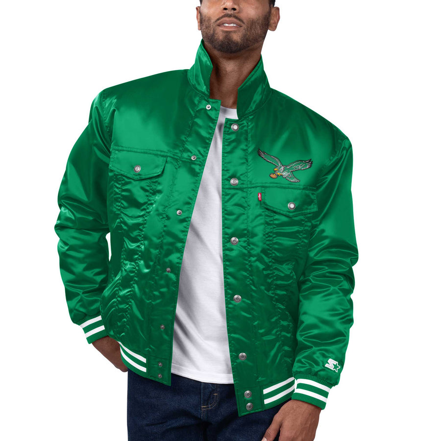 Men's Levi’s x Starter Green Philadelphia Eagles Silver Tab Trucker Full-Snap Jacket
