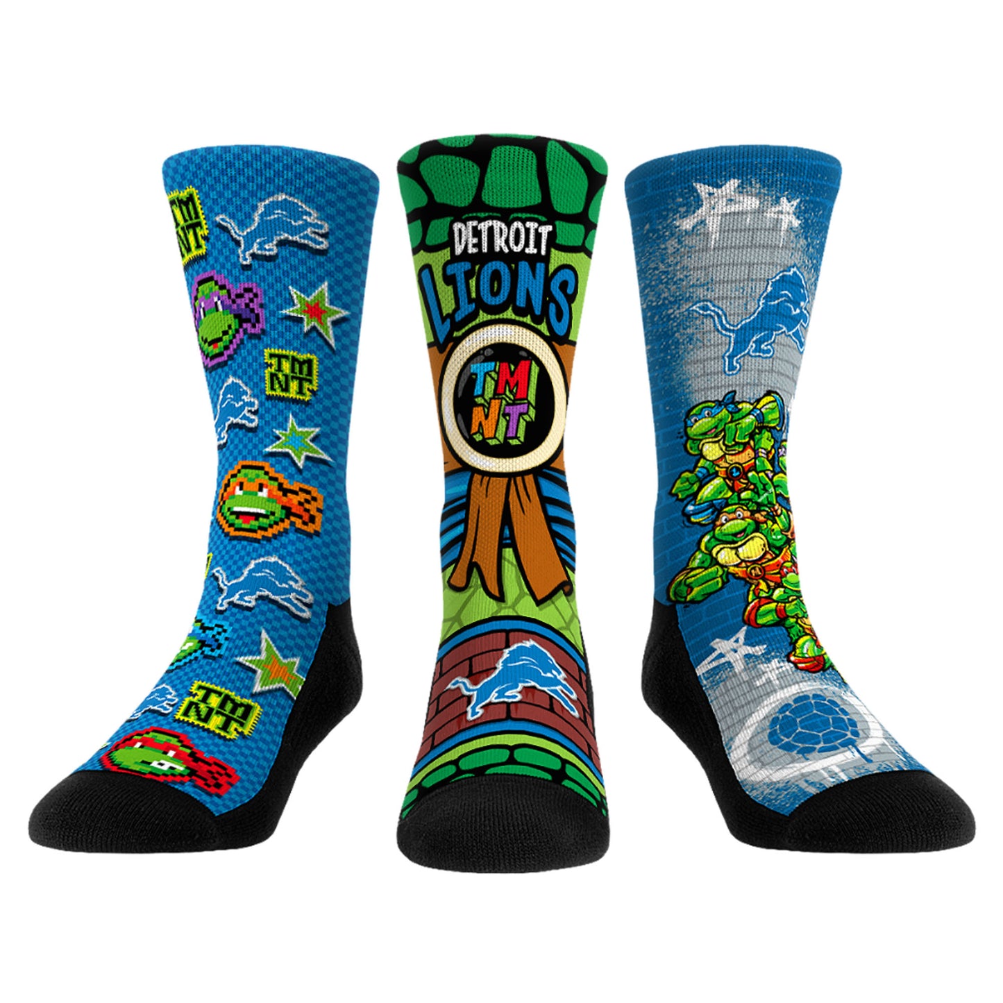 Unisex Rock Em Socks  Light Blue Detroit Lions TMNT Three-Pack Crew Sock Set