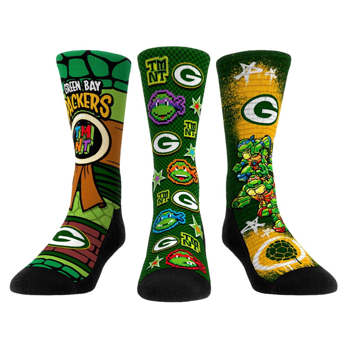 Unisex Rock Em Socks  Green Green Bay Packers TMNT Three-Pack Crew Sock Set