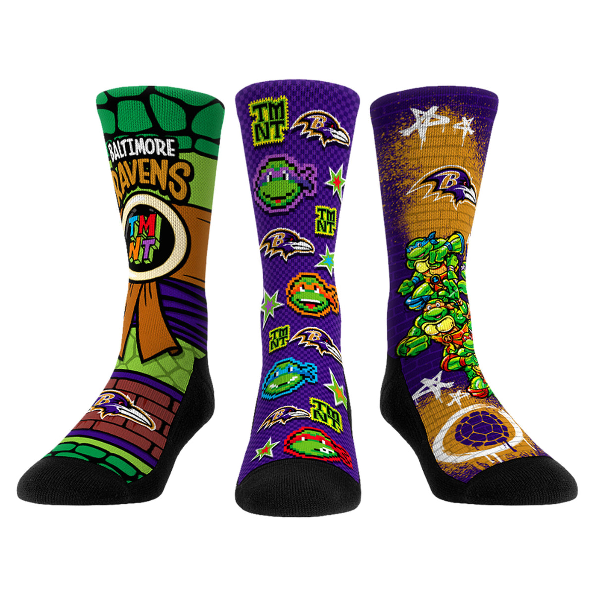 Unisex Rock Em Socks  Purple Baltimore Ravens TMNT Three-Pack Crew Sock Set