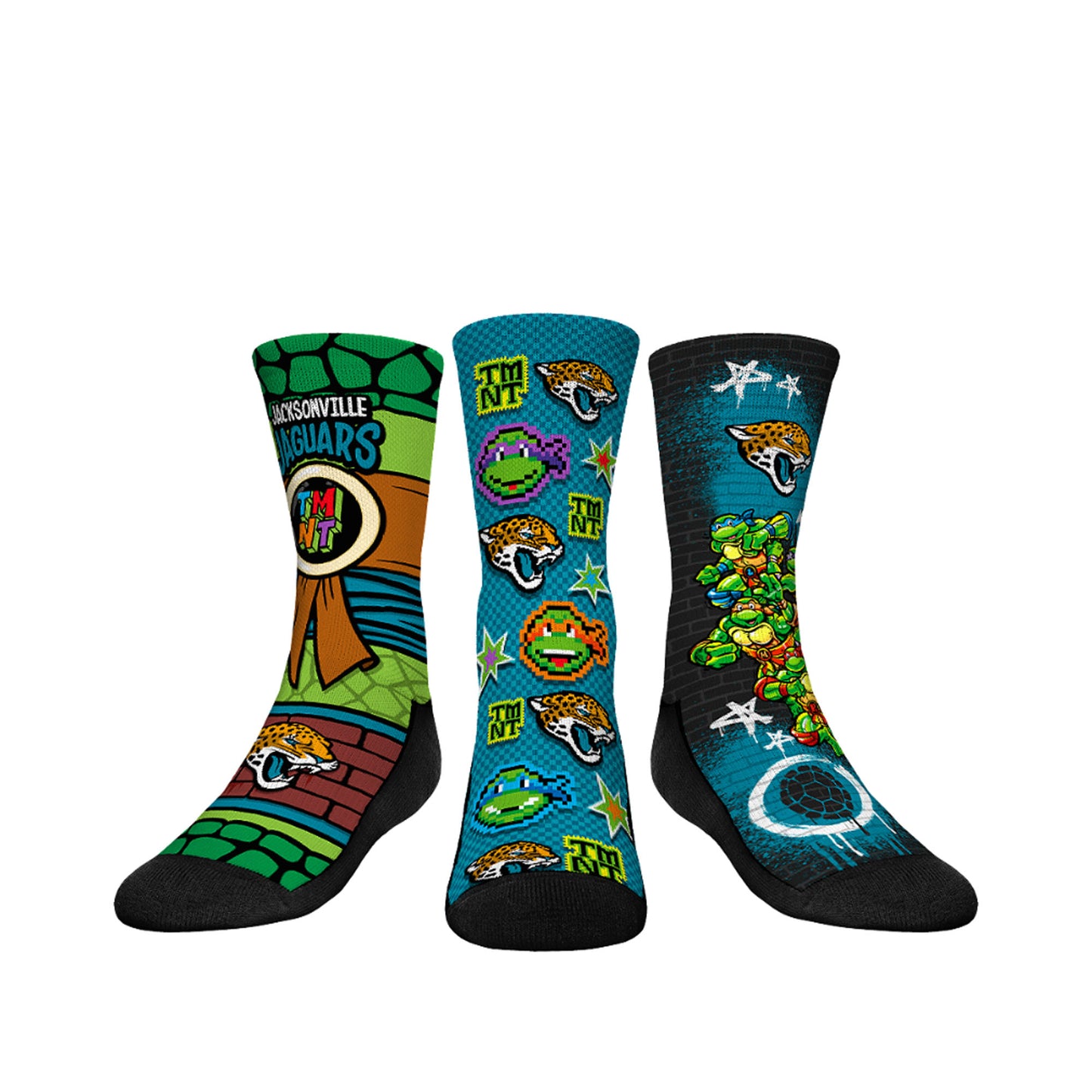 Youth Rock Em Socks  Teal Jacksonville Jaguars TMNT Three-Pack Crew Sock Set