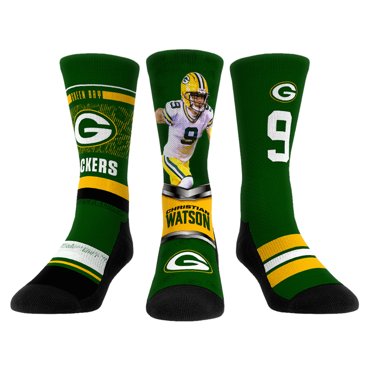 Unisex Rock Em Socks Christian Watson Green Bay Packers 3-Pack Crew Sock Set