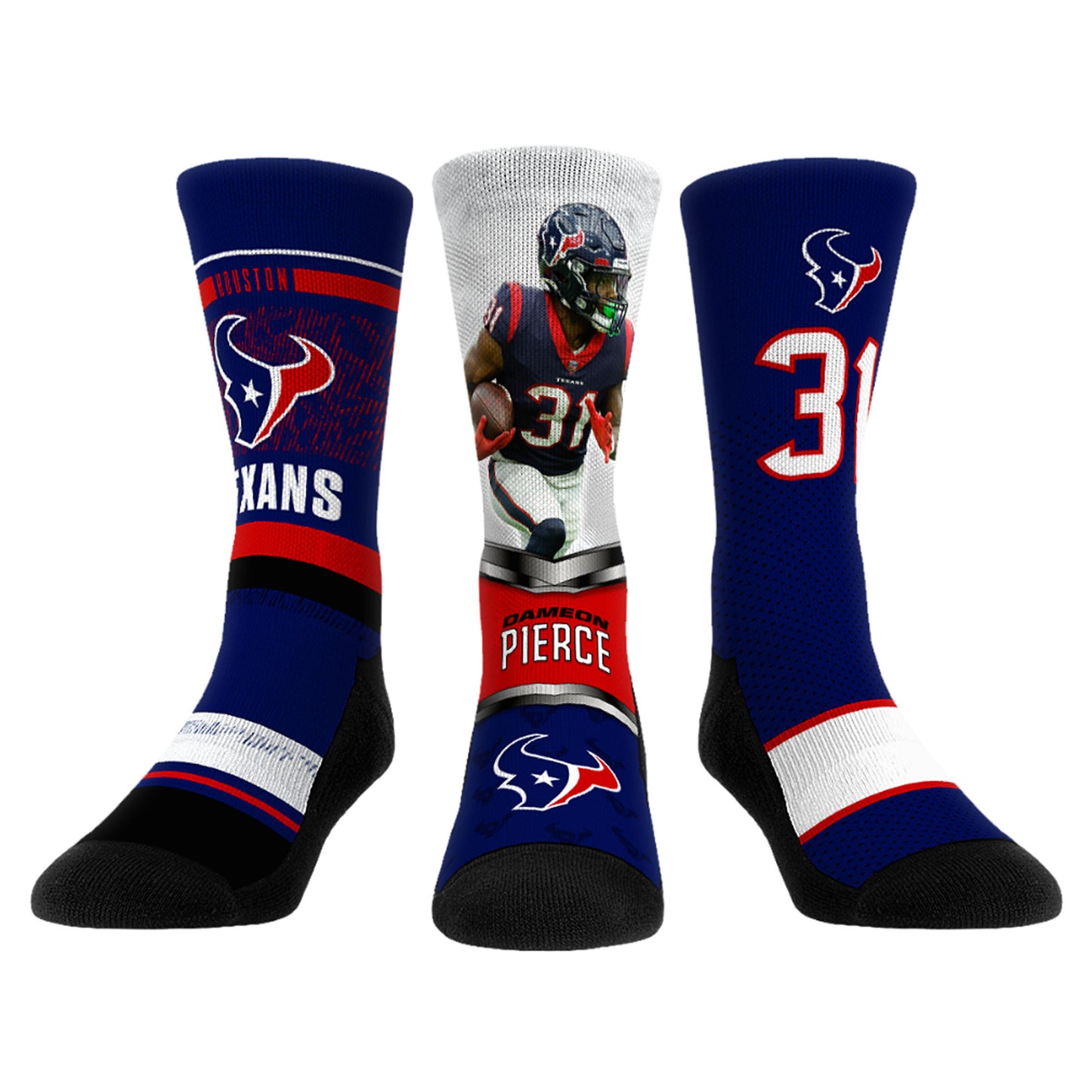 Unisex Rock Em Socks Dameon Pierce Houston Texans 3-Pack Crew Sock Set