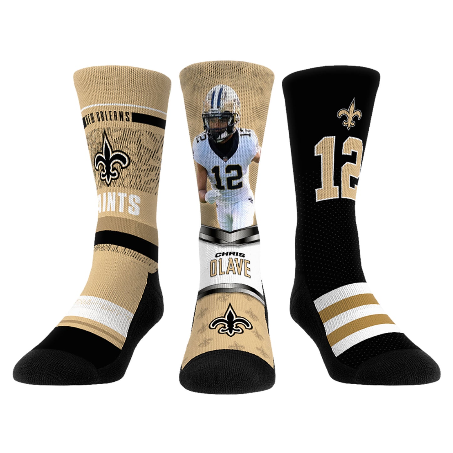 Unisex Rock Em Socks Chris Olave New Orleans Saints 3-Pack Crew Sock Set