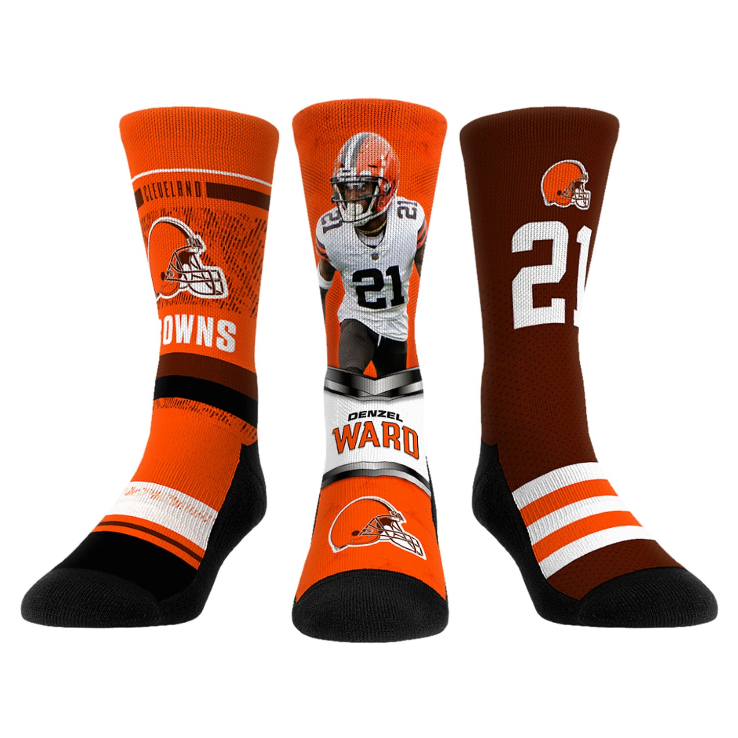 Unisex Rock Em Socks Denzel Ward Cleveland Browns 3-Pack Crew Sock Set