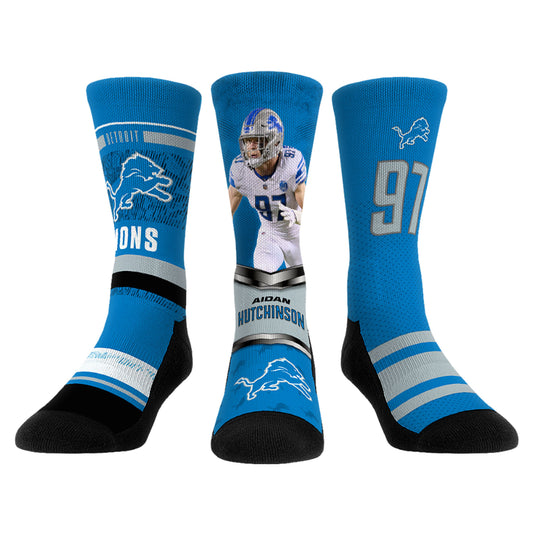 Unisex Rock Em Socks Aidan Hutchinson Detroit Lions 3-Pack Crew Sock Set