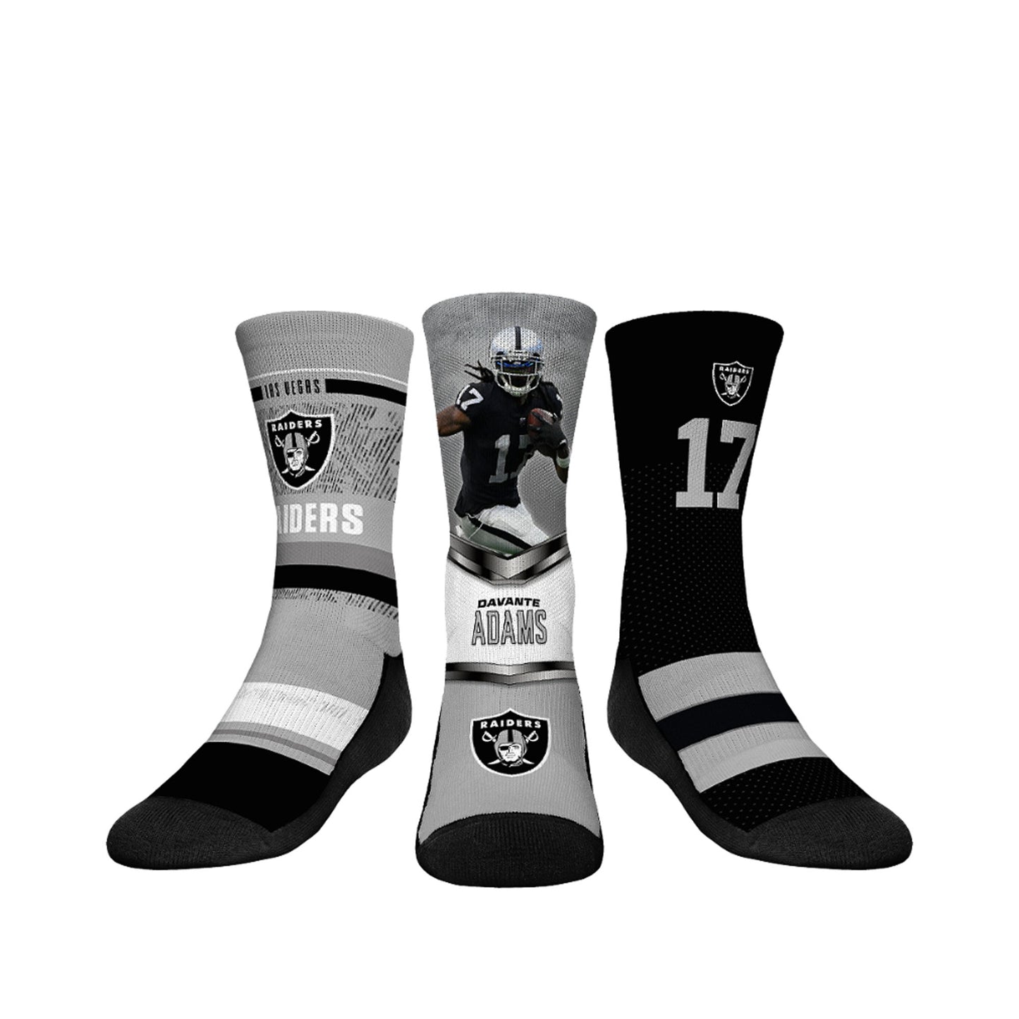 Youth Rock Em Socks Davante Adams Las Vegas Raiders 3-Pack Crew Sock Set