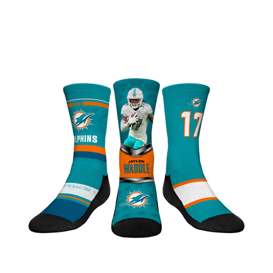 Youth Rock Em Socks Jaylen Waddle Miami Dolphins 3-Pack Crew Sock Set