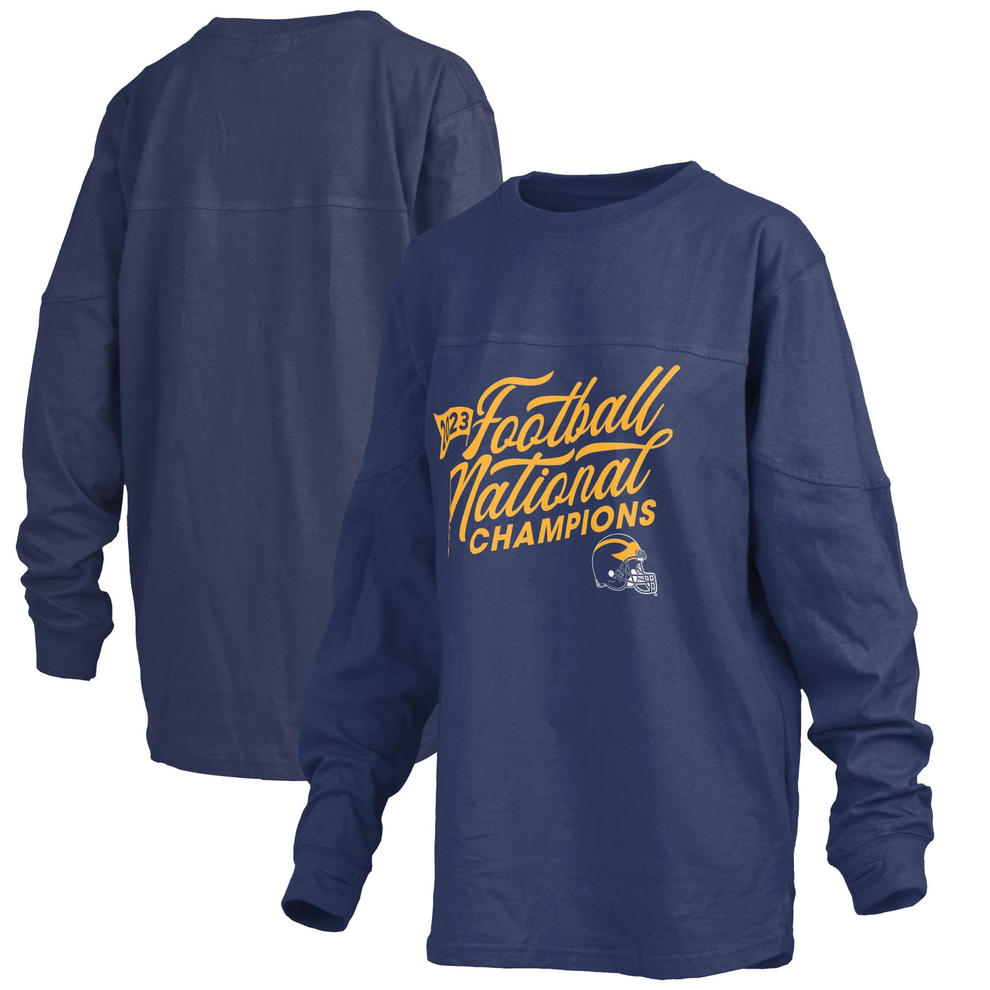 Women's Pressbox  Navy Michigan Wolverines College Football Playoff 2023 National Champions The Big Shirt Oversized Long Sleeve T-Shirt