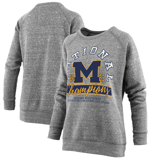 Women's Pressbox  Heather Gray Michigan Wolverines College Football Playoff 2023 National Champions Stony Pullover Sweatshirt