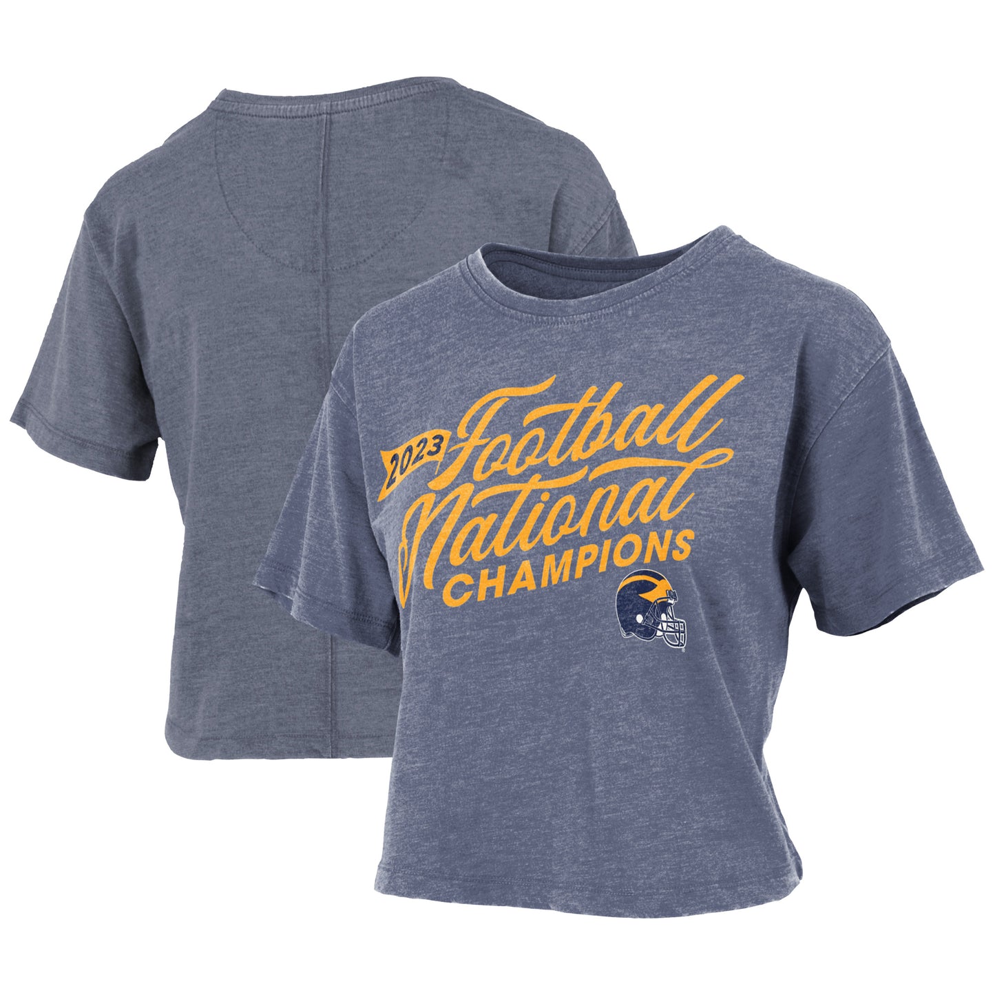 Women's Pressbox  Navy Michigan Wolverines College Football Playoff 2023 National Champions Vintage Waist-Length T-Shirt