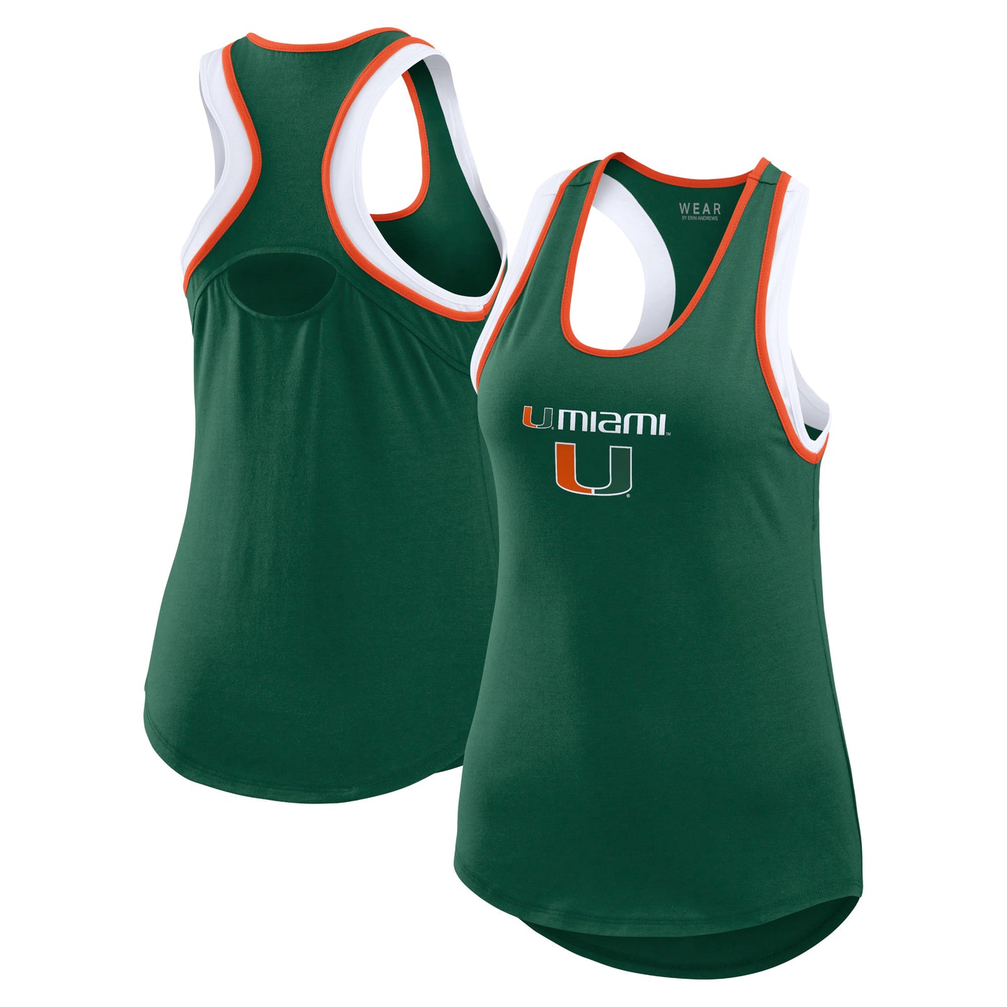 Women's WEAR by Erin Andrews Green Miami Hurricanes Open Hole Razorback Tank Top