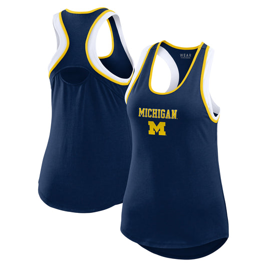 Women's WEAR by Erin Andrews Navy Michigan Wolverines Open Hole Racerback Tank Top