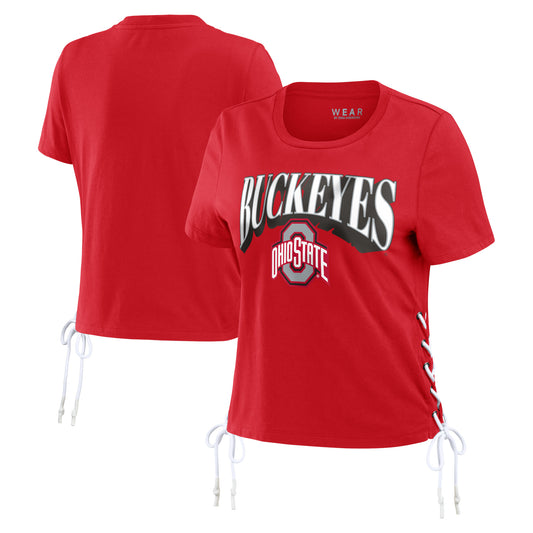 Women's WEAR by Erin Andrews Red Ohio State Buckeyes Side Lace-Up Modest Crop T-Shirt