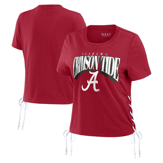 Women's WEAR by Erin Andrews Crimson Alabama Crimson Tide Side Lace-Up Modest Crop T-Shirt