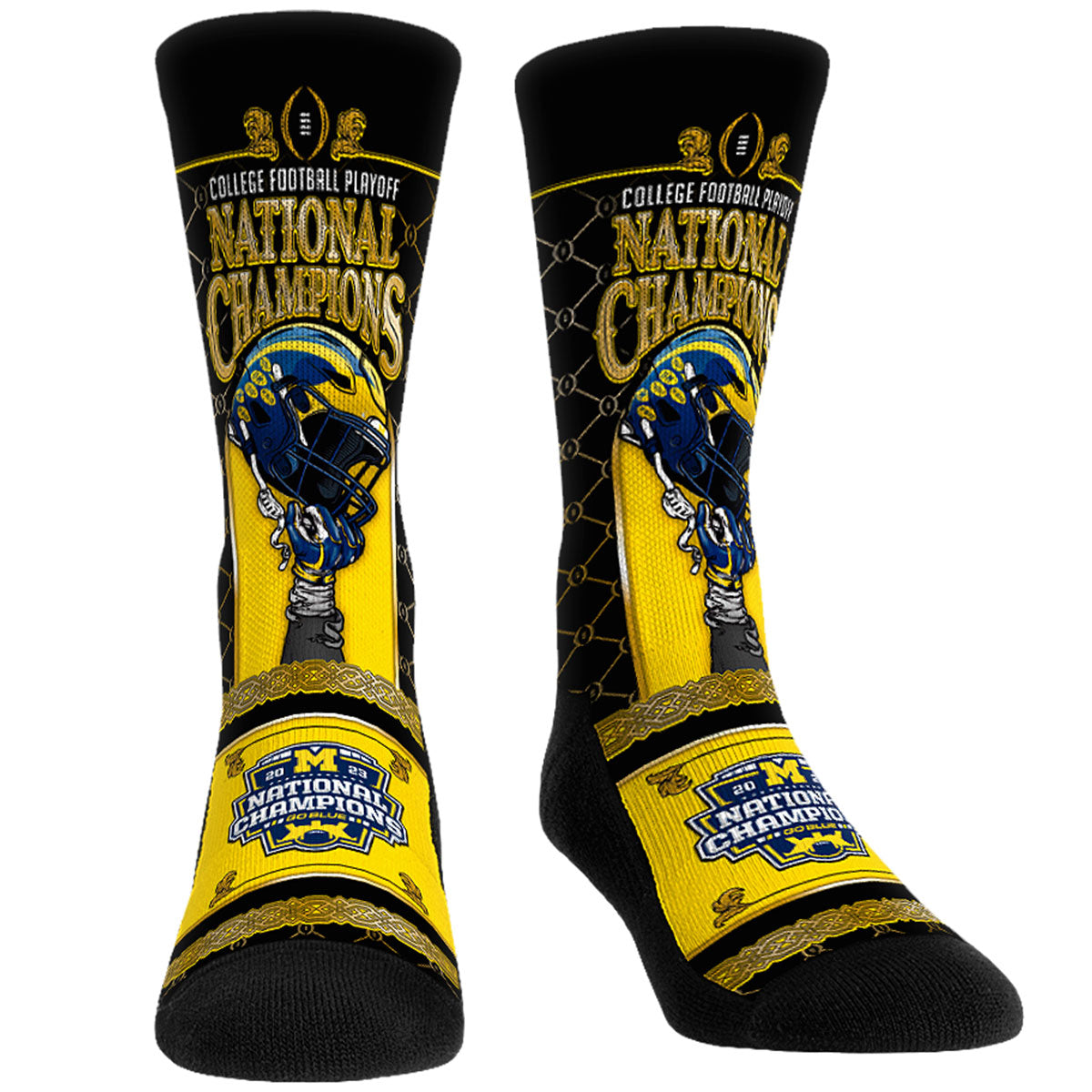 Unisex Rock Em Socks Navy Michigan Wolverines College Football Playoff 2023 National Champions Gilded Helmet Crew Socks