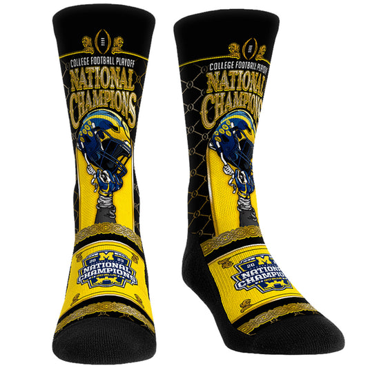 Unisex Rock Em Socks Navy Michigan Wolverines College Football Playoff 2023 National Champions Gilded Helmet Crew Socks