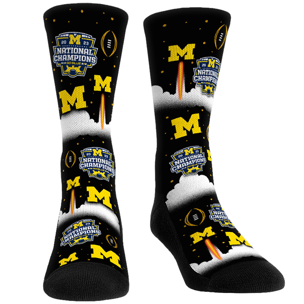 Unisex Rock Em Socks Navy Michigan Wolverines College Football Playoff 2023 National Champions Liftoff All-Over Crew Socks