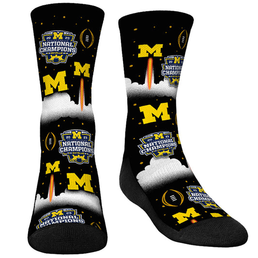 Youth Rock Em Socks Navy Michigan Wolverines College Football Playoff 2023 National Champions Liftoff All-Over Crew Socks