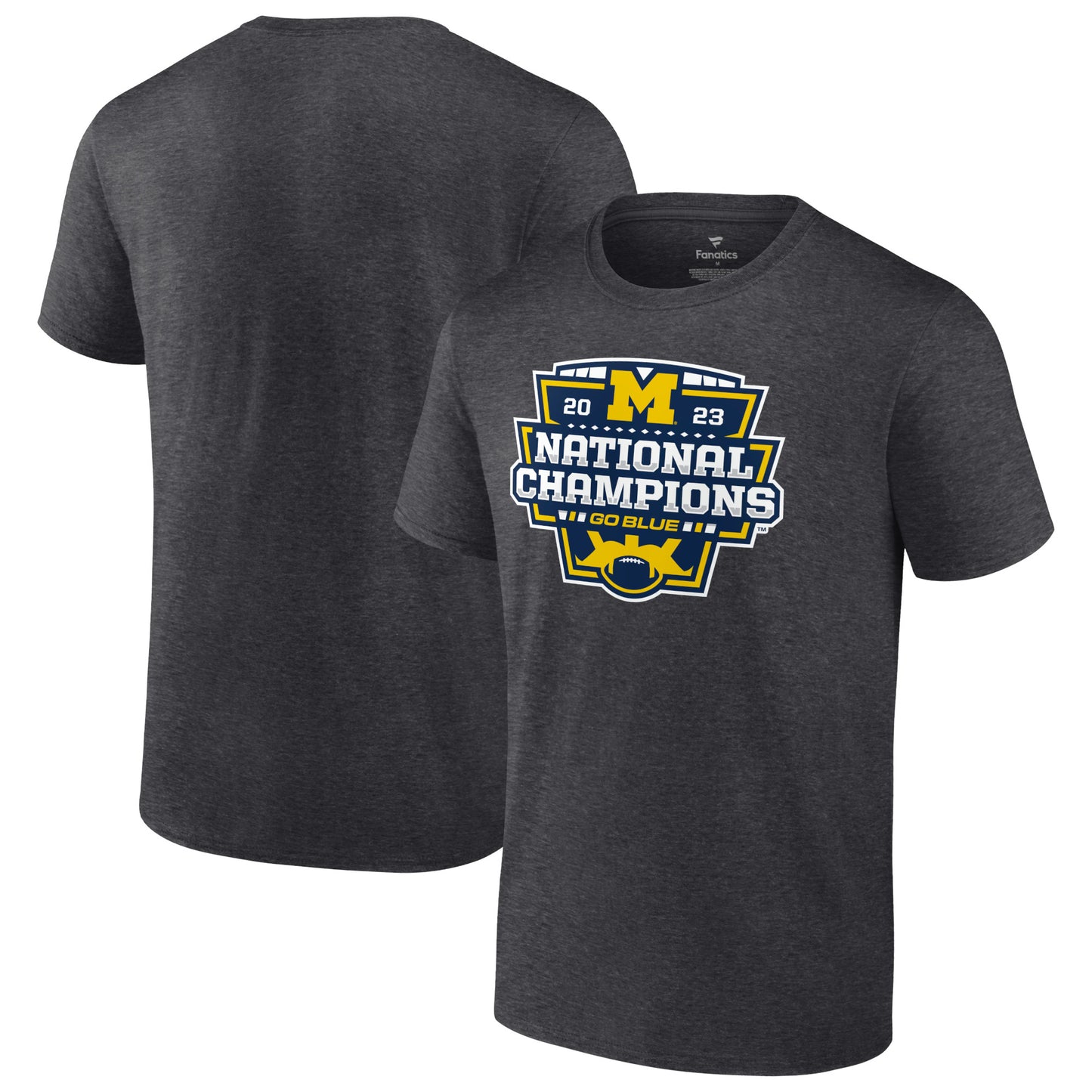 Men's Fanatics Heather Charcoal Michigan Wolverines College Football Playoff 2023 National Champions Logo T-Shirt