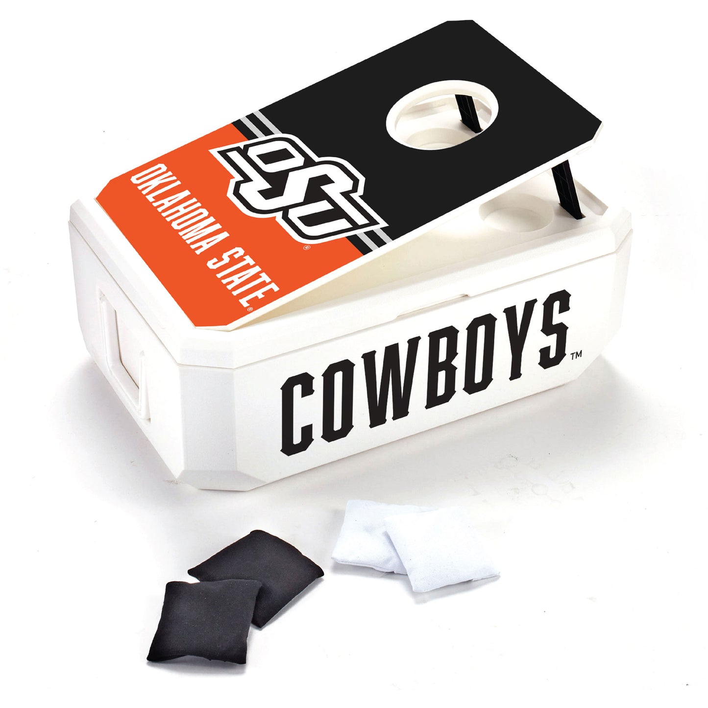 White Oklahoma State Cowboys 40-Can Cornhole Cooler