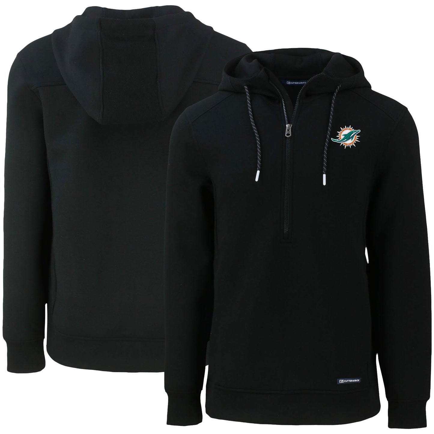 Men's Cutter & Buck Black Miami Dolphins Primary Mark Roam Eco Recycled Half-Zip Pullover Hoodie