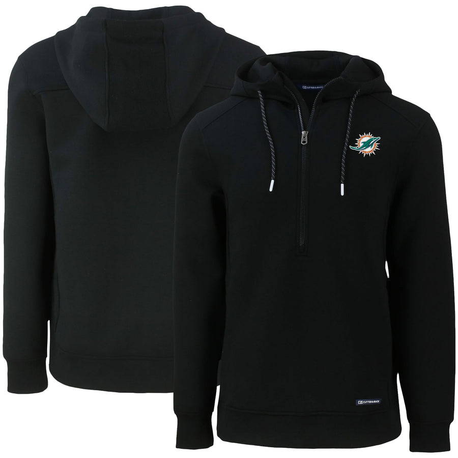 Men's Cutter & Buck Black Miami Dolphins Primary Mark Roam Eco Recycled Half-Zip Pullover Hoodie