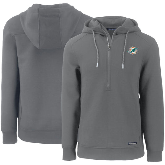 Men's Cutter & Buck Gray Miami Dolphins Primary Mark Roam Eco Recycled Half-Zip Pullover Hoodie