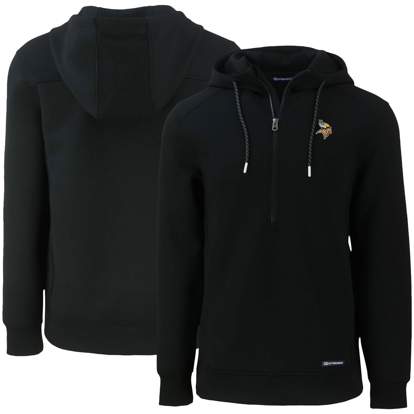 Men's Cutter & Buck Black Minnesota Vikings Primary Mark Roam Eco Recycled Half-Zip Pullover Hoodie