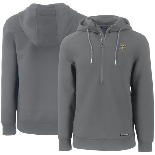 Men's Cutter & Buck Gray Minnesota Vikings Primary Mark Roam Eco Recycled Half-Zip Pullover Hoodie