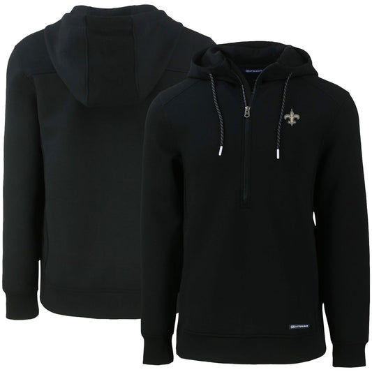 Men's Cutter & Buck Black New Orleans Saints Primary Mark Roam Eco Recycled Half-Zip Pullover Hoodie