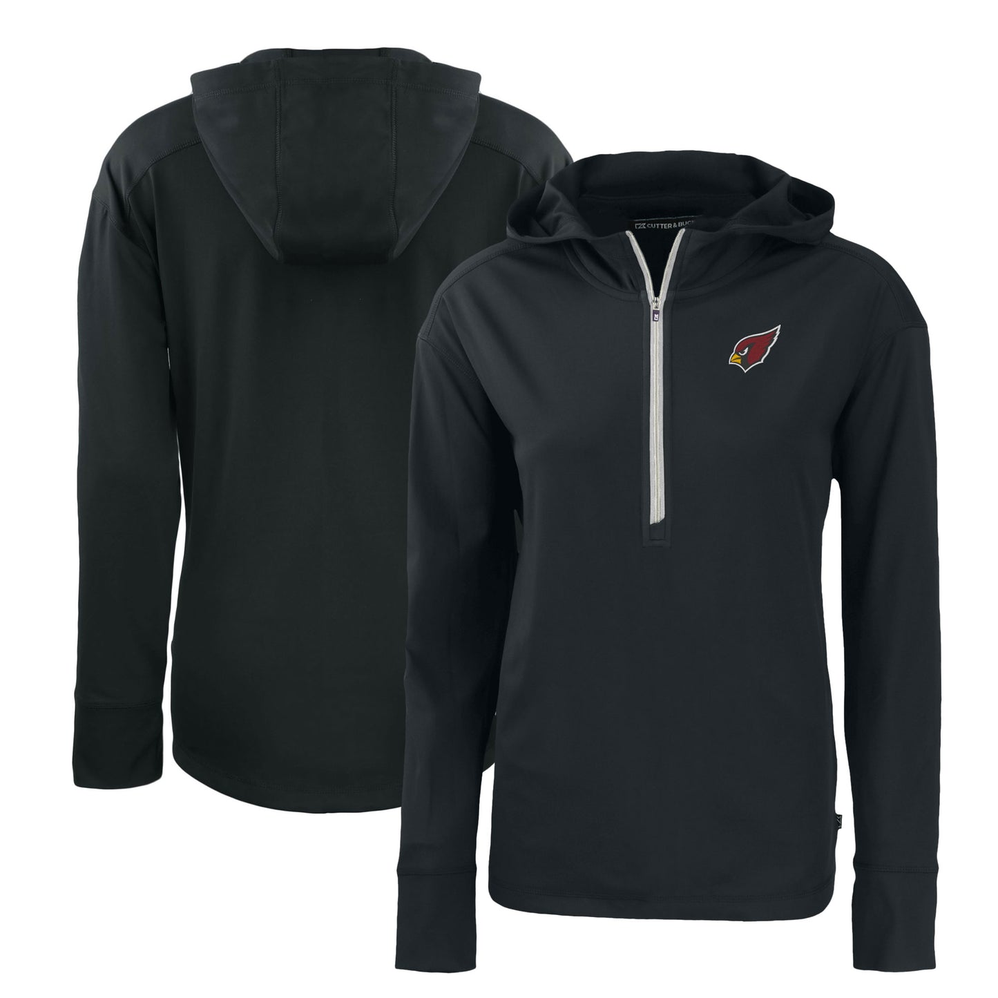 Women's Cutter & Buck Black Arizona Cardinals Primary Mark Daybreak Eco Recycled Half-Zip Hoodie