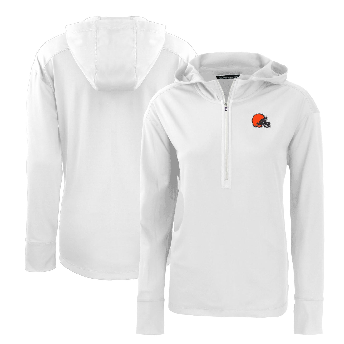 Women's Cutter & Buck White Cleveland Browns Primary Mark Daybreak Eco Recycled Half-Zip Hoodie