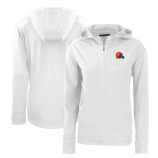 Women's Cutter & Buck White Cleveland Browns Primary Mark Daybreak Eco Recycled Half-Zip Hoodie