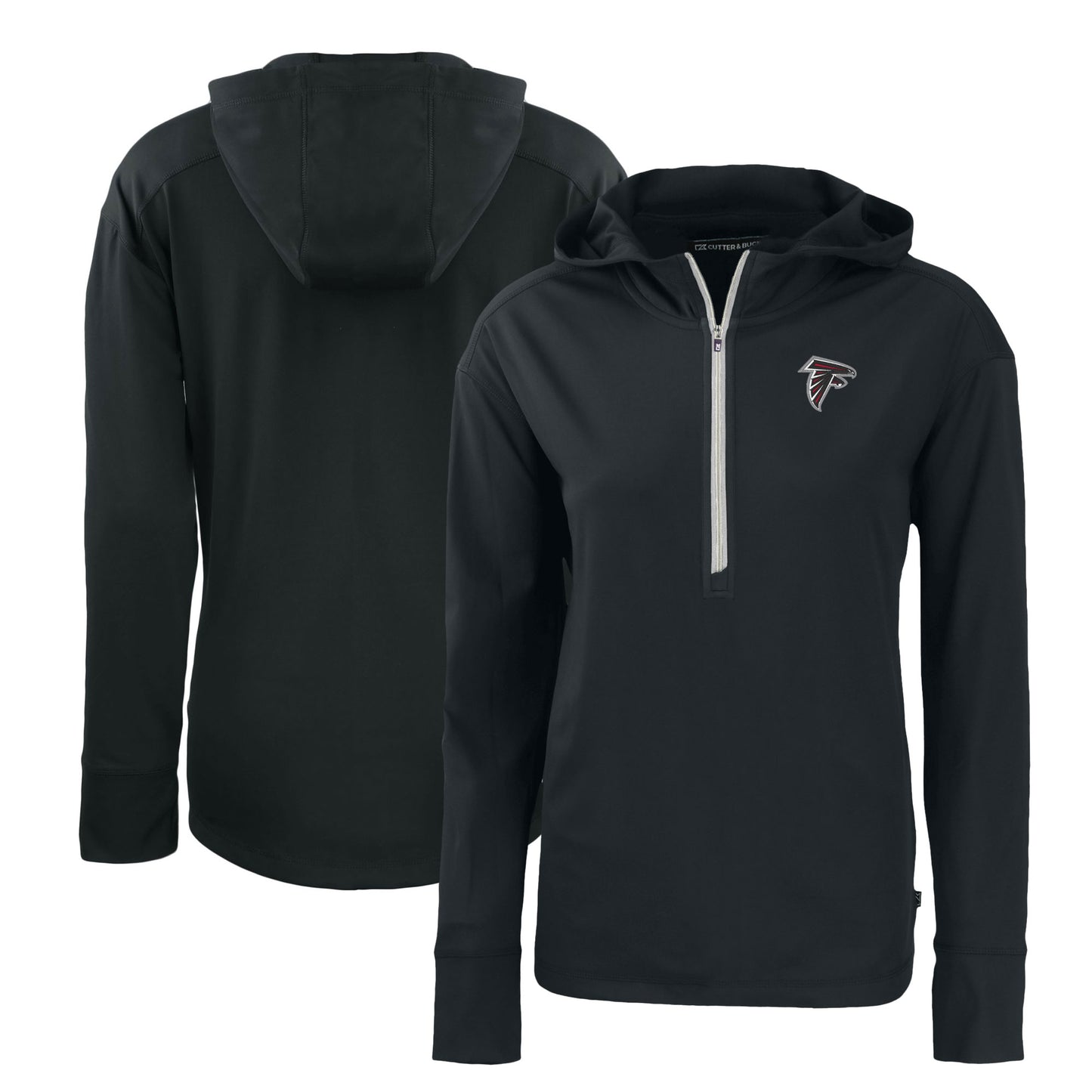 Women's Cutter & Buck Black Atlanta Falcons Primary Mark Daybreak Eco Recycled Half-Zip Hoodie