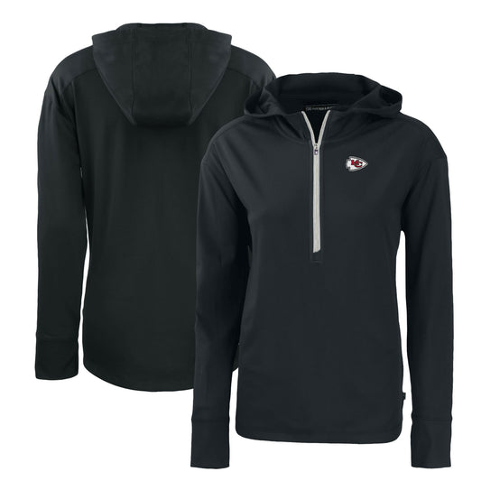 Women's Cutter & Buck Black Kansas City Chiefs Primary Mark Daybreak Eco Recycled Half-Zip Hoodie