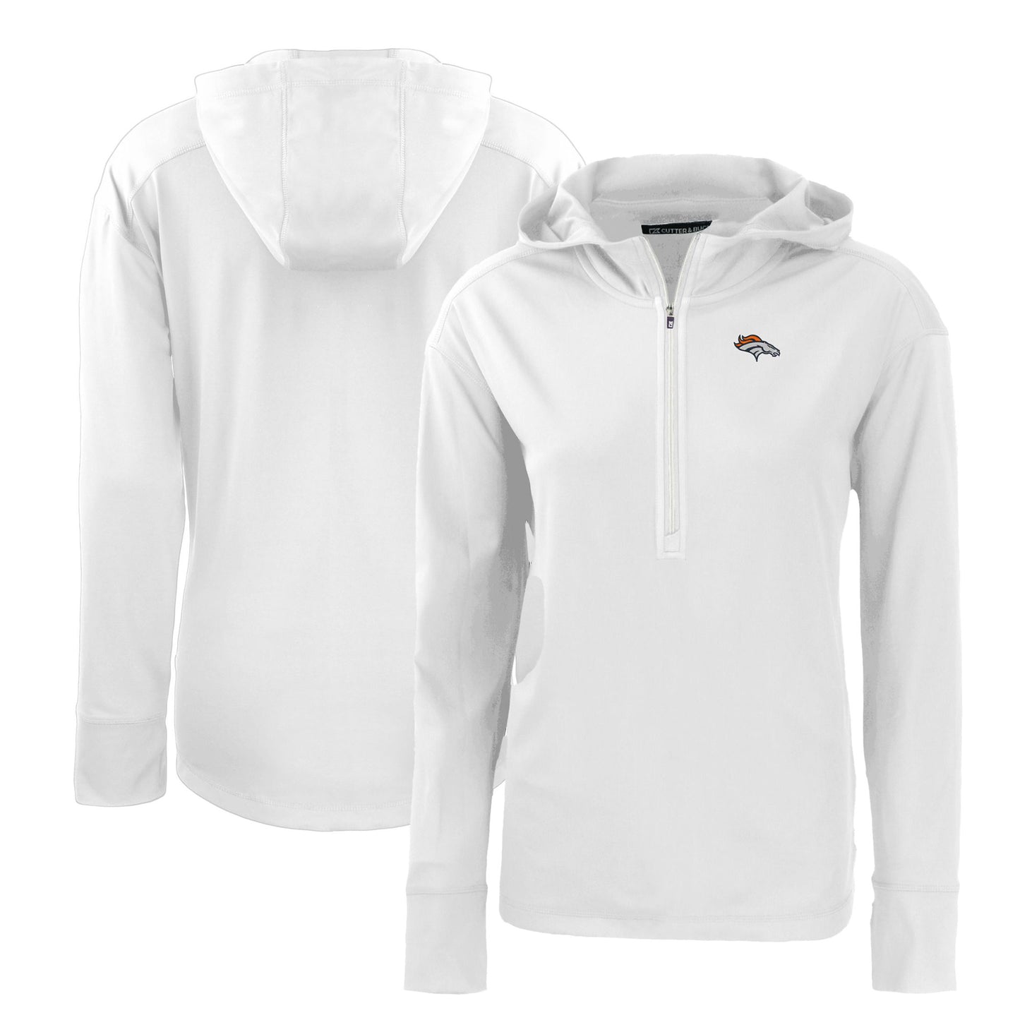 Women's Cutter & Buck White Denver Broncos Primary Mark Daybreak Eco Recycled Half-Zip Hoodie