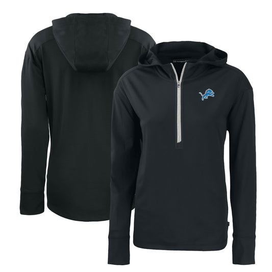 Women's Cutter & Buck Black Detroit Lions Primary Mark Daybreak Eco Recycled Half-Zip Hoodie