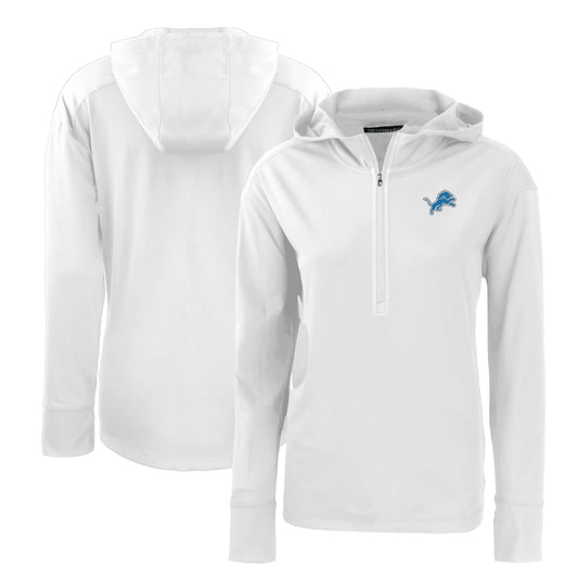 Women's Cutter & Buck White Detroit Lions Primary Mark Daybreak Eco Recycled Half-Zip Hoodie